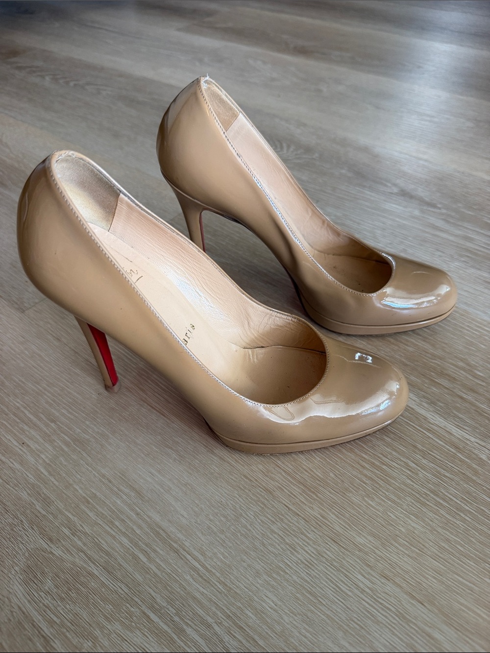 Nude Patent Leather High Heel Pumps - Women